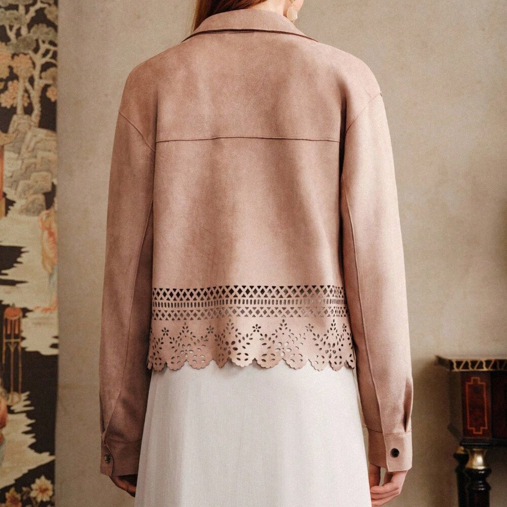 Boho Women's Casual cut off design button down Suede-like Jacket - Picture 5 of 8